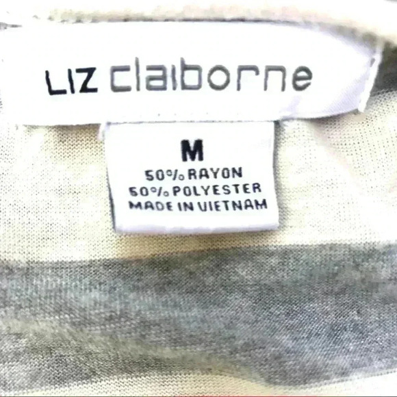LIZ CLAIBORNE Gray White Striped Rayon Cardigan - Picture 4 of 8